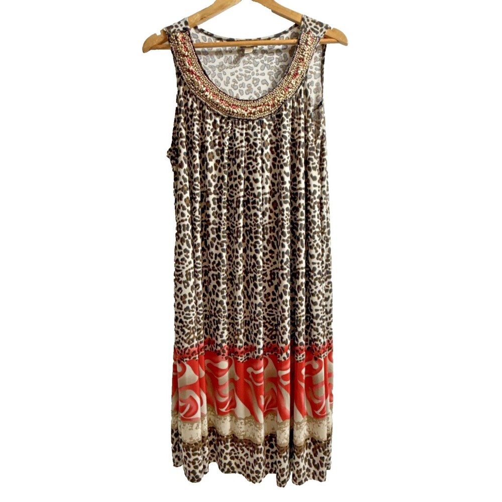 Haani Sheath Dress Animal Print Beaded Women's 2XL Sleeveless